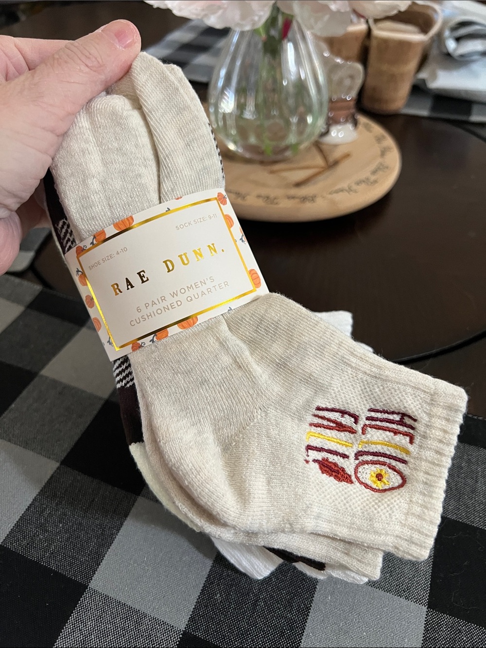 New Rae Dunn Cream Athletic Cushioned Quarter Socks with Multicolor Embroidery